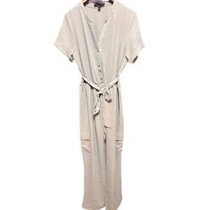 Women's Jumpsuit Casual Button Down Short Sleeve Sage Green belted Size Unknown